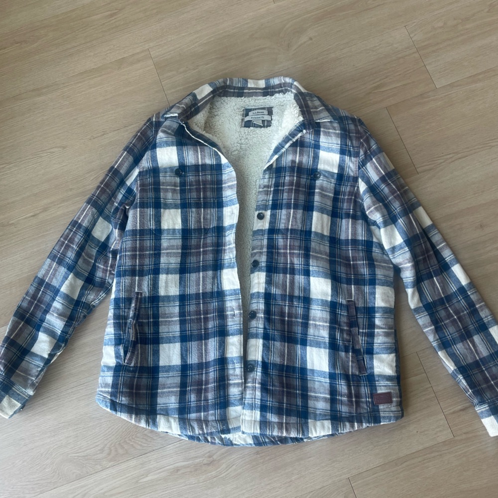 L.L. Bean relaxed fit flannel Sherpa shirt/jacket